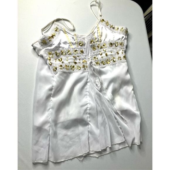White Camisole Tank Top Sleeveless Top (OS) by MAPSI, Womens with Gold Sequin Pa - Picture 10 of 11